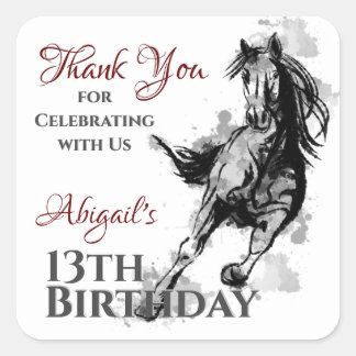 Personlig Galloping Horse Tack Birthday Fyrkantigt Klistermärke