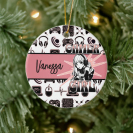 Personlig Gamer Girl | Spelande Julgransprydnad Keramik