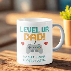 Personlig Gamerpappa   Level Up Pappa Med Spelare Kaffemugg
