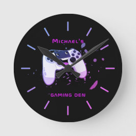 Personlig GAMING DEN Gamers Wall Clock Neon Rund Klocka