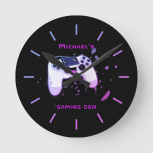 Personlig GAMING DEN Gamers Wall Clock Neon Rund Klocka