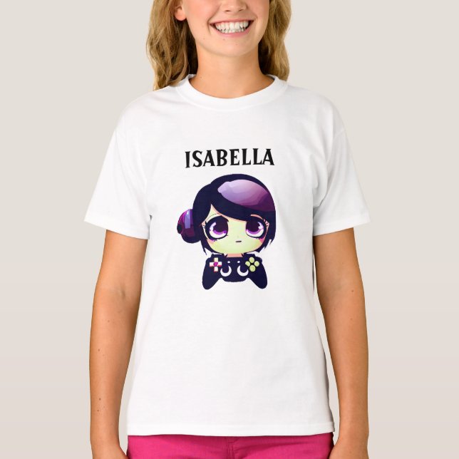 Personlig Gaming Kawaii Anime Girl Gamer T Shirt (Framsida)