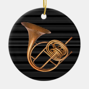 Personlig gammal hornmusik mässingsinstrument julgransprydnad keramik