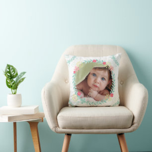 Personlig Garland Blommigt Baby Photo Kudde