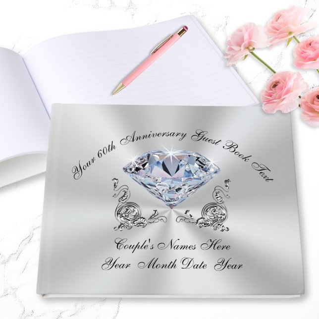Personlig gästbok för 60-års bröllopsjubileum (Diamond wedding anniversary guest book. 60th anniversary party ideas for parents and grandparents.)