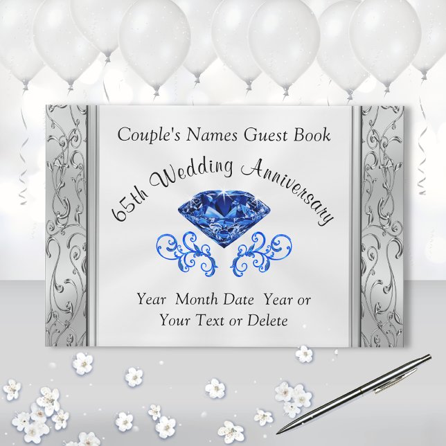 Personlig gästbok för 65-års bröllopsjubileum (65th wedding anniversary party supplies. Anniversary Guest Book. Sapphire Guest Book. 65th ideas.)