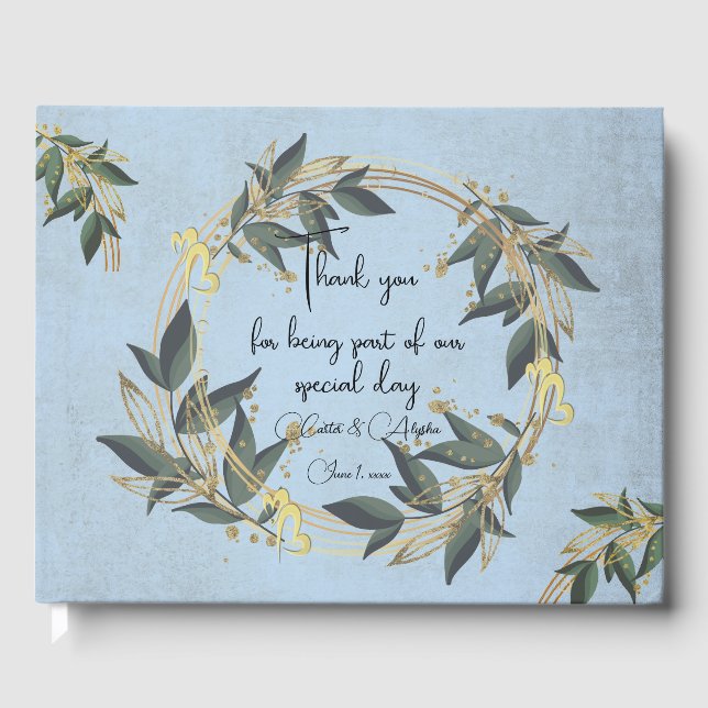 Personlig gästbok i form av olivkrans till bröllop (Framsida)