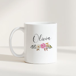 Personlig gåva med blomsterkaligrafi och namn kaffemugg