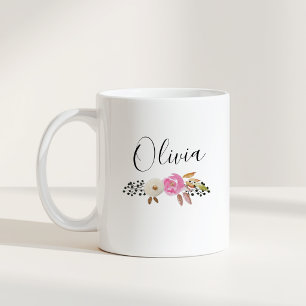 Personlig gåva med blomsterkaligrafi och namn kaffemugg