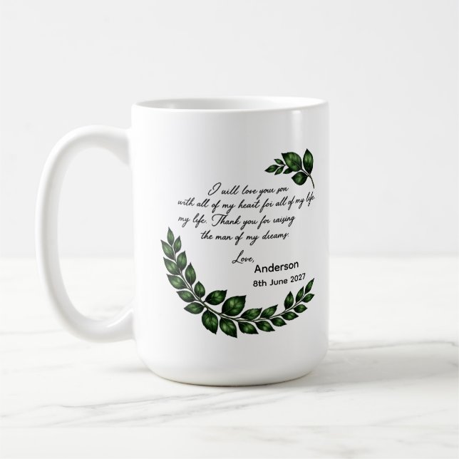 Personlig gåva till brudens mor, tack kaffemugg (Vänster)