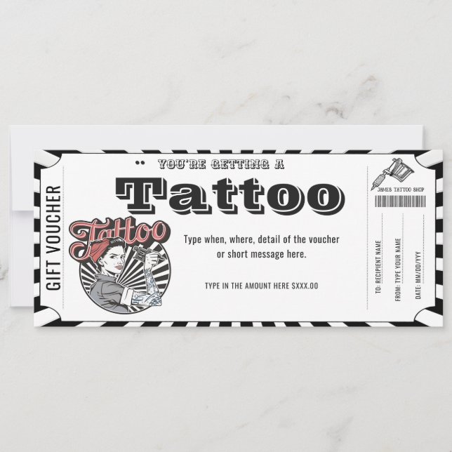 Personlig gåvobrev för tatuering presentkort inbjudningar (Framsida)