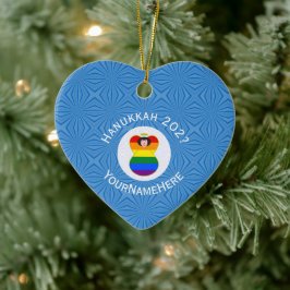Personlig Gay Pride Ängel Svart Hår Hannukah Flagg Julgransprydnad Keramik