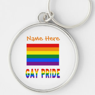 Personlig Gay Pride HBTQ Regnbåge Rund Metall Silverfärgad Nyckelring