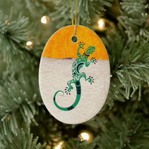 Personlig Gecko Lizard på Stone och Stucco Julgransprydnad Keramik