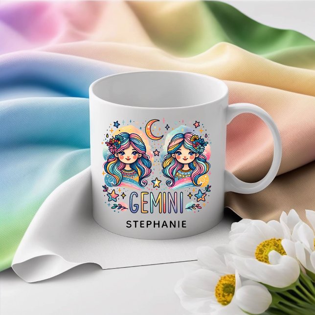 Personlig Gemini Färgrik Astrologi Zodiak Kaffemugg (Personalized Gemini Colorful Astrology Zodiac Coffee Mug)