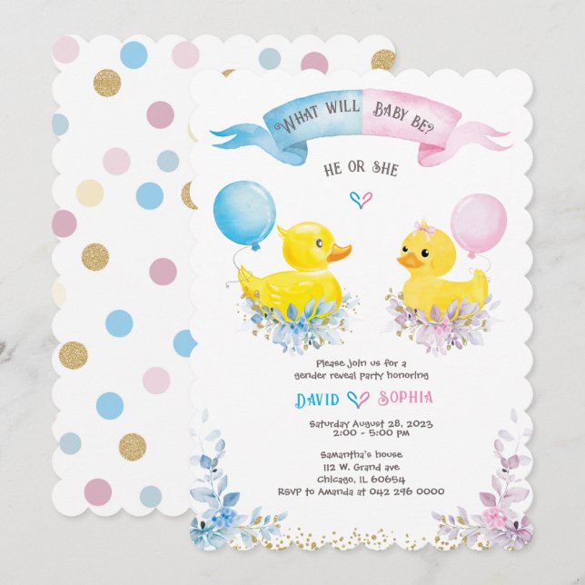 Personlig Gender Visa inbjudan (Fram/baksida)