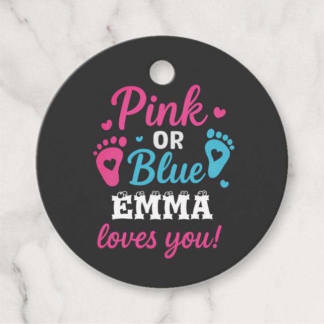 Personlig Gender Visa Rosa eller Blå Baby Showe Gåvor Etiketter (Framsida)