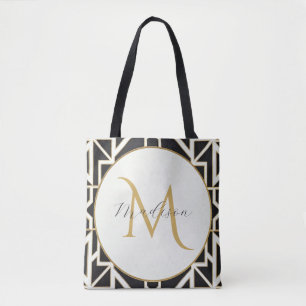 Personlig Geometric Black White Guld Monogram Tygkasse