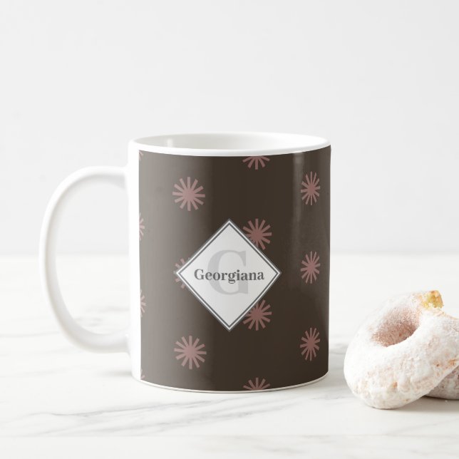 Personlig Geometric Warm Neutralt Brown Sol Kaffemugg (Med munk)