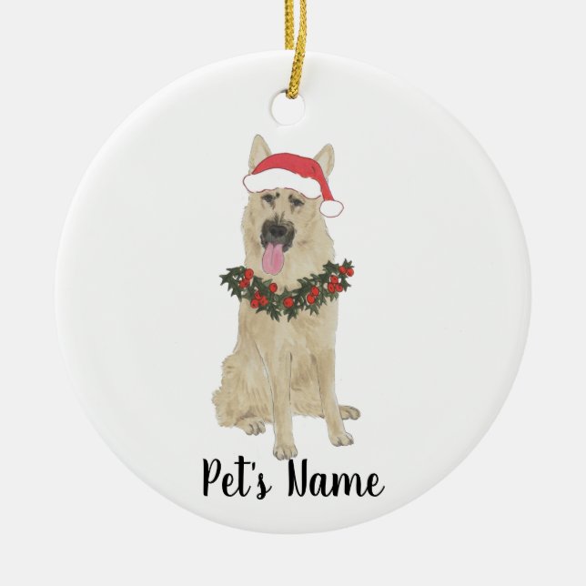 Personlig German Shepherd (Black & Tan) Julgransprydnad Keramik (Framsidan)