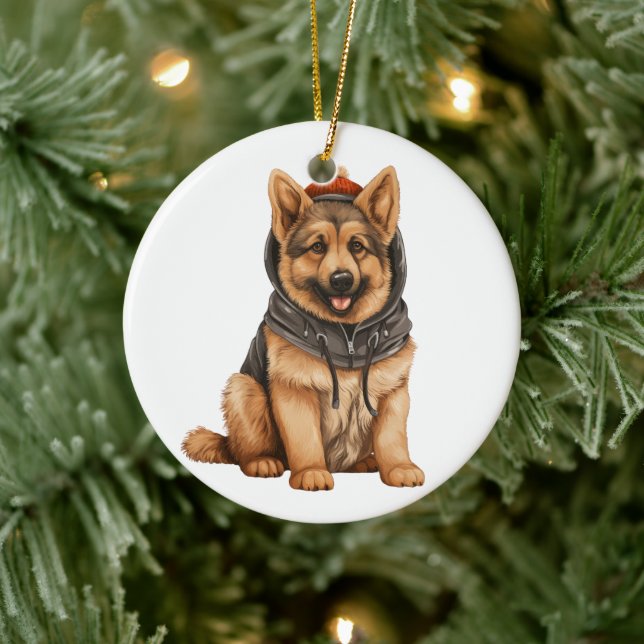 Personlig German Shepherd Hund Art Julgransprydnad Keramik (Träd)