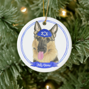Personlig German Shepherd Hund Hanukkah Julgransprydnad Keramik