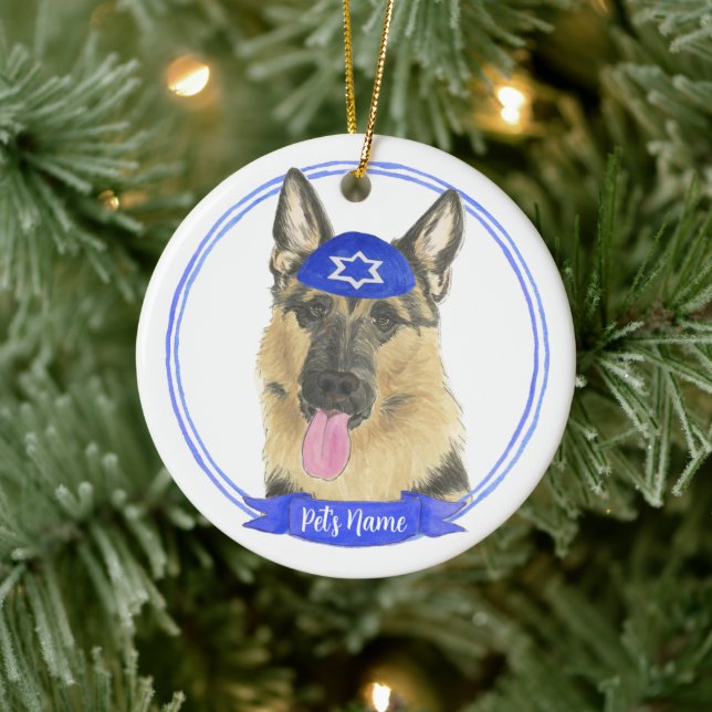 Personlig German Shepherd Hund Hanukkah Julgransprydnad Keramik (Träd)