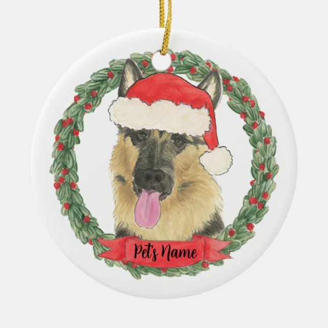 Personlig German Shepherd Julgransprydnad Keramik (Framsidan)