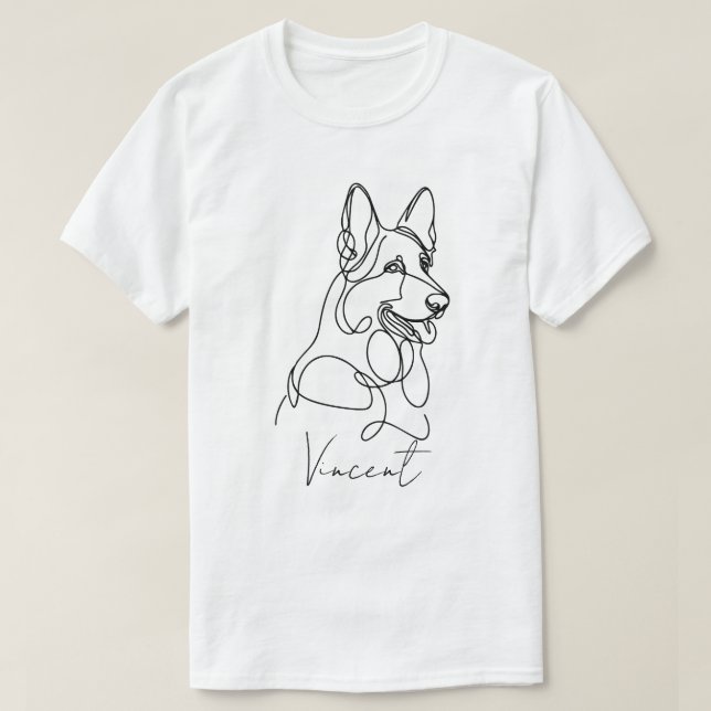 Personlig German Shepherd Line Art T Shirt (Design framsida)