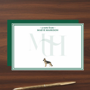 Personlig German Shepherd Note Monogram Brevpapper