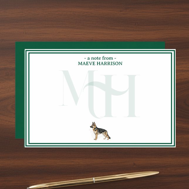 Personlig German Shepherd Note Monogram Brevpapper (Gift custom stationery to the dog lover in your life! )