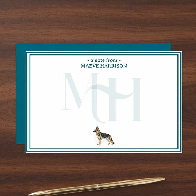 Personlig German Shepherd Note Monogram Brevpapper (Gift custom stationery to the dog lover in your life! )