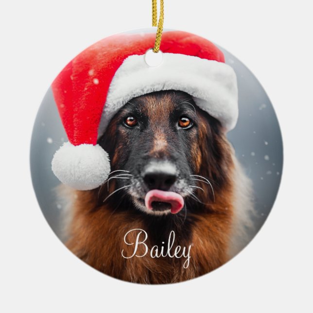 Personlig German Shepherd Santa Julgransprydnad Keramik (Framsidan)