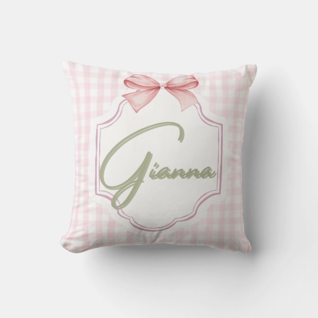 Personlig Gianna Flicka Nursery Bow&Gingham Kudde (Framsida)