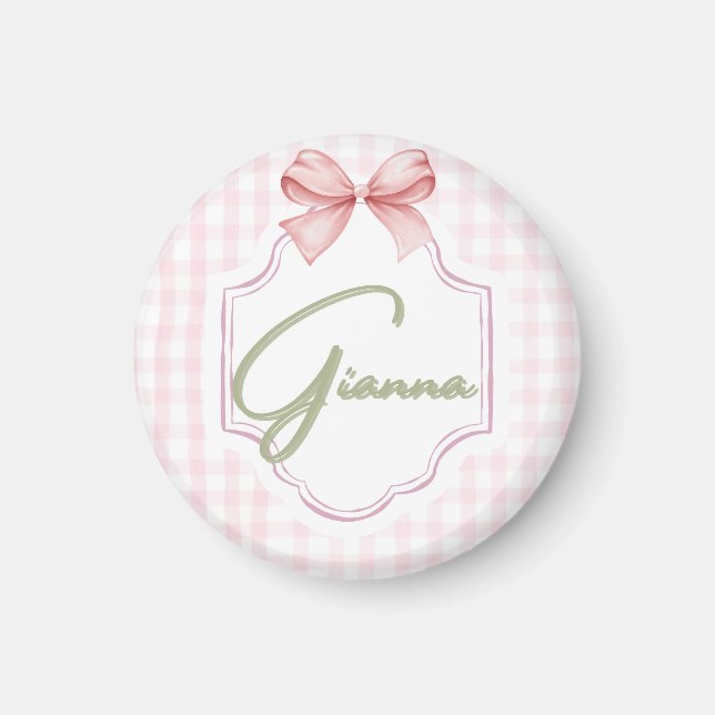 Personlig Gianna Flicka Nursery Bow&Gingham Magnet (Framsidan)
