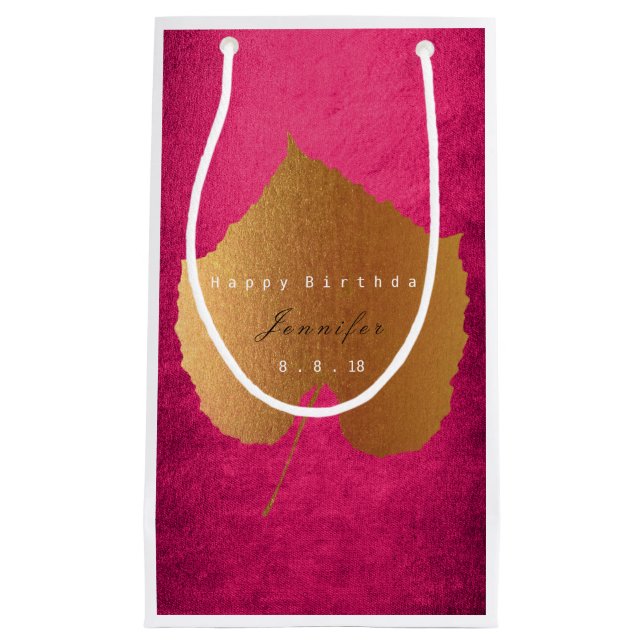 Personlig Gift Bag Fall Guld Lämna Raspberry (Framsidan)