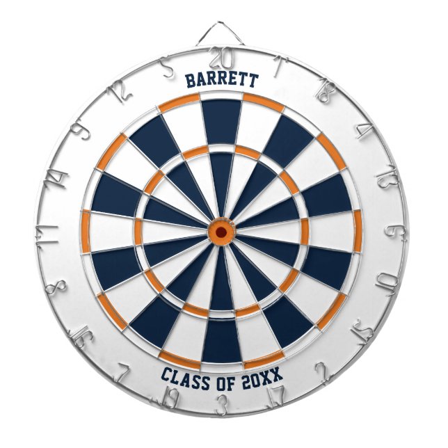Personlig Gift for Grads | Vit blå Orange Darttavla (Framsidan)