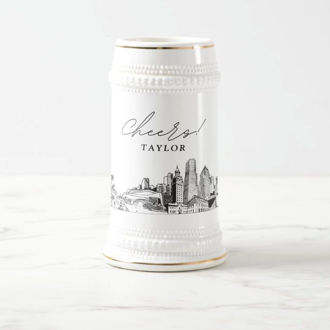 Personlig Gift Miami Skyline Sketch Beer Stein Sejdel (Personalized Bridal Party Gift Miami Skyline Sketch Beer Stein)