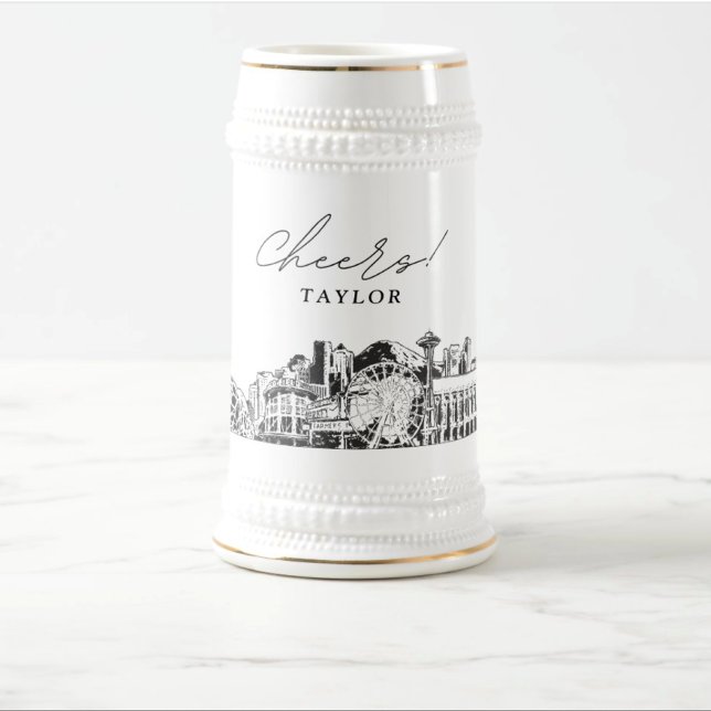 Personlig Gift Seattle Skyline Beer Stein Sejdel (Seattle bridesmaids gift)