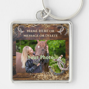 Personlig Gifts for Horse Lovers, Horseshoe Fyrkantig Silverfärgad Nyckelring