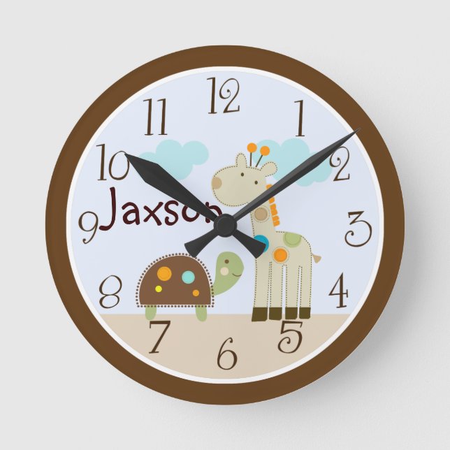 Personlig "Giggle Gang Giraffe &Turtle" Clock Rund Klocka (Framsida)