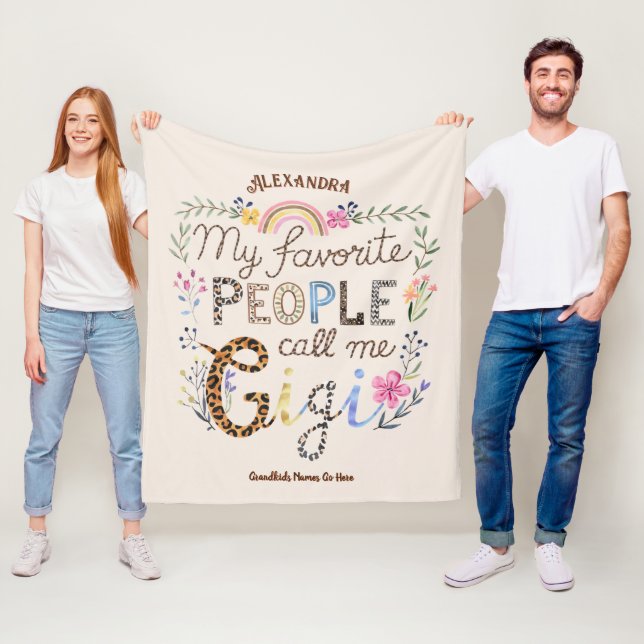 ❤️ Personlig GIGI-gåvor Lägg till Barnbarn Namn Fleecefilt (På plats)