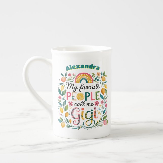❤️ Personlig GIGI ger Mors dag födelsedag Benporslin Mugg (Vänster)