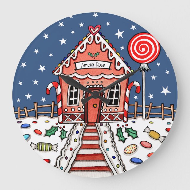 Personlig Gingerbröd House Acrylic Clock Stor Klocka (Framsida)