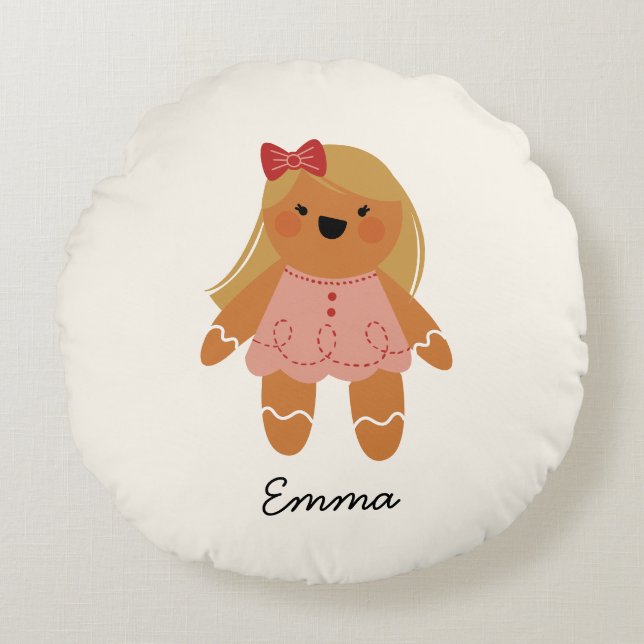 Personlig Gingertea Flickjulklapp Rund Kudde (Framsidan)