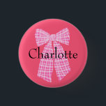 Personlig Gingham Rosa Romantic Coquette Bow Knapp<br><div class="desc">Söt giftig,  feminin båge. Ginghams hårbuskdesign för en modern romantiker i romantikens nödtid stil.</div>