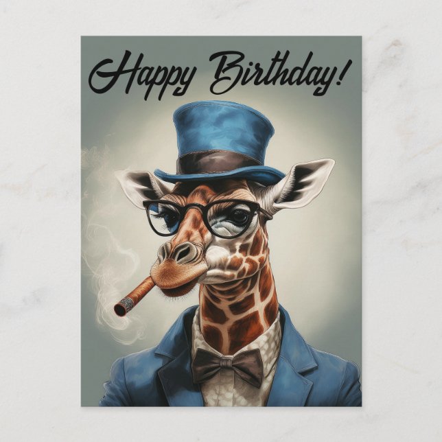 Personlig Giraff i topp hatt Grattis på födelsedag Vykort (Framsida)