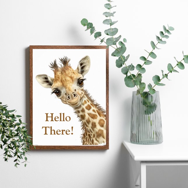 Personlig Giraff Söt Vattenfärg Barnkammare Poster (Personalized Giraffe Watercolor Art Poster. Framed or Unframed)