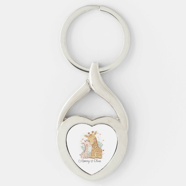 Personlig Giraffe Kärlek Metall Keychain Twisted Heart Silverfärgad Nyckelring (Framsidan)