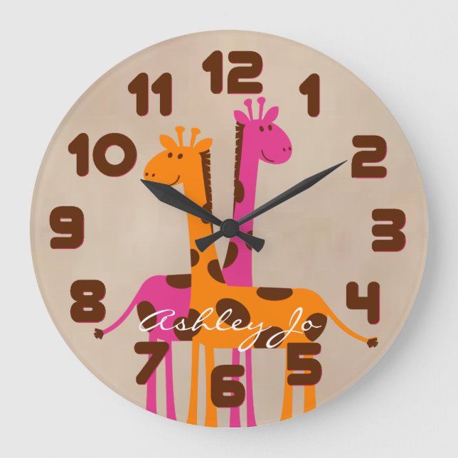 Personlig Giraffe Wall Clock Stor Klocka (Framsida)
